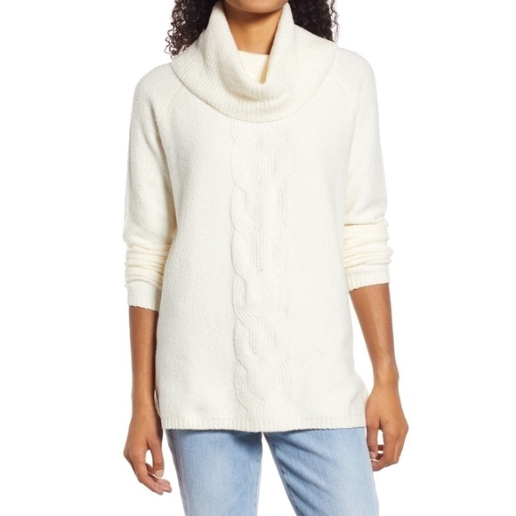Nwt | Caslon Center Cable Cowl Neck Cotton Blend Sweater Size Small - Picture 1 of 9